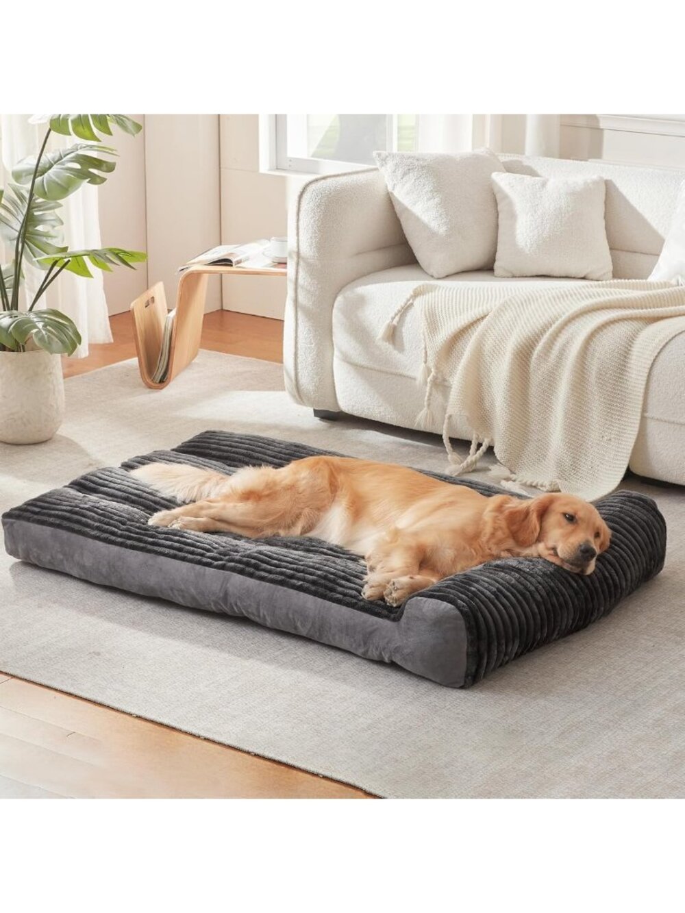 Cozy Large Dog Bed with Pillow, Supportive Bolster, Non-Slip Bottom, Soft Pet